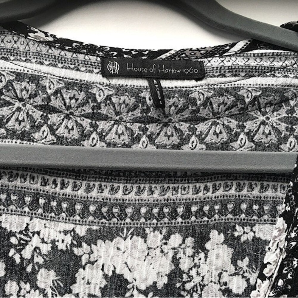 House of Harlow Boho Floral Romper Black White Lace Fringe Trim Festival, Small - Picture 8 of 10